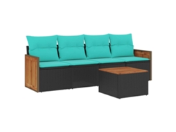 Conjunto de Sofá de Jardim de 5 Peças com Almofadas em Rattan Sintético Preto MAISON EXCLUSIVE