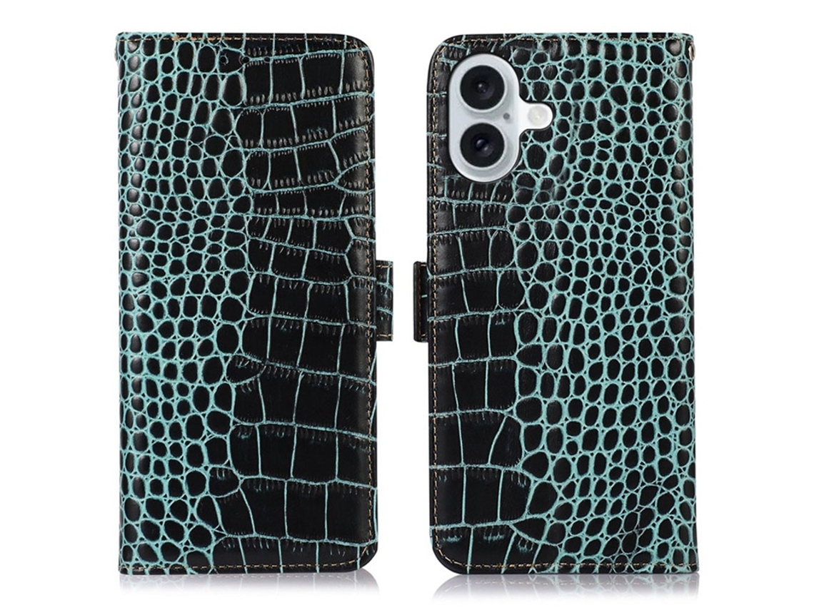Capa Carteira Para Iphone 17 Em Couro Legítimo De Crocodilo - Verde