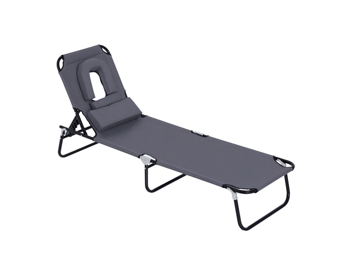 Espreguiçadeira Dobrável Jardim 4 Posições com Almofada, Estrutura de Aço e Tecido Oxford 190x56x28cm Cinza PROFESIA BOYANG
