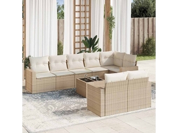 Vidaxl 9 Pcs Conjunto De Sofás P/ Jardim Com Almofadões Vime Pe Bege