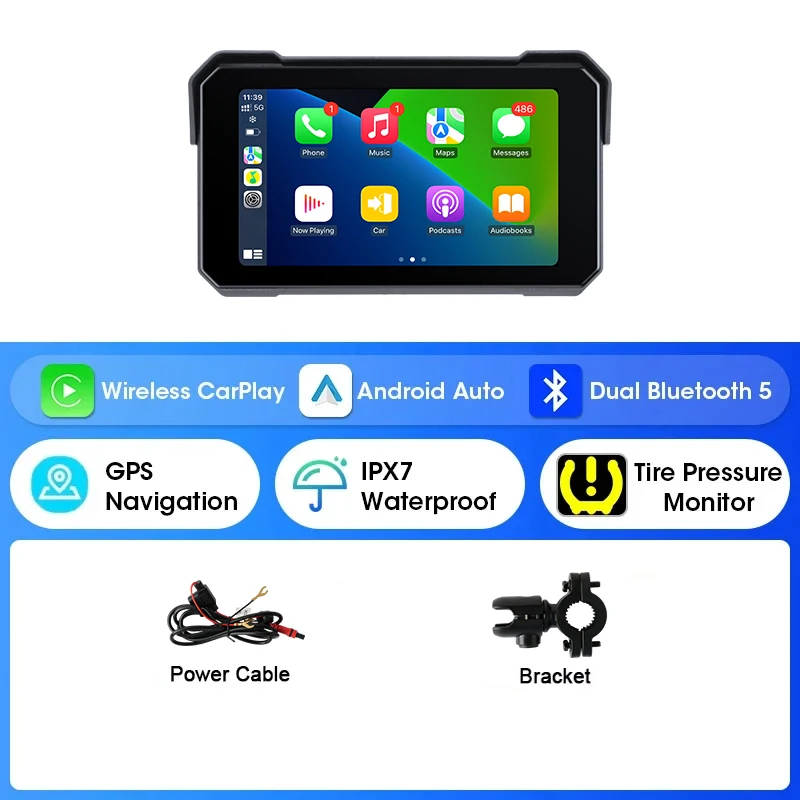 (carplay De 5 Polegadas) Navegação Para Motocicletas De 5 A 7 Polegadas, Sem Fio E À Prova D'água.