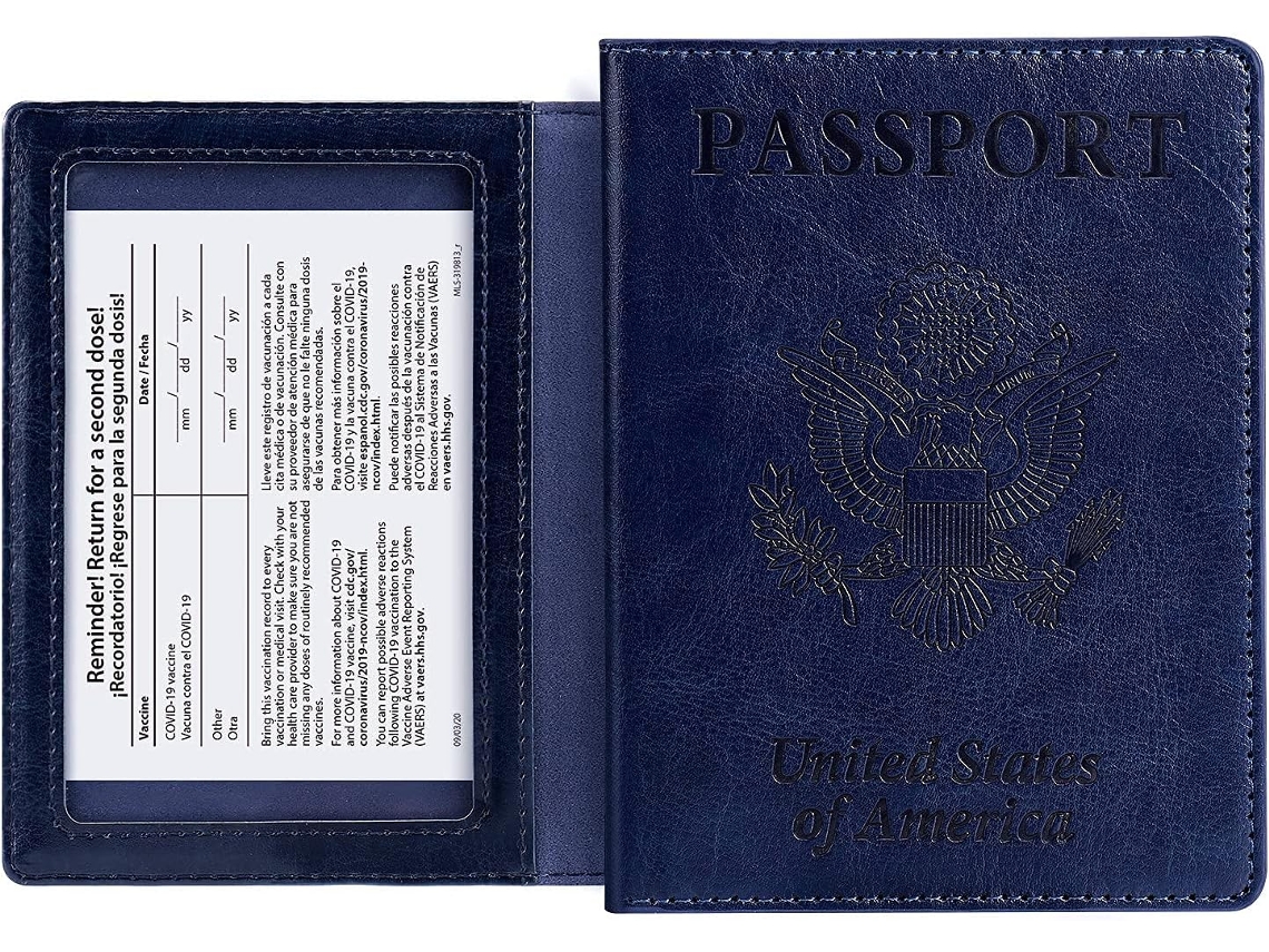 Conjunto De 2 Estojos Azul, Escuros Para Passaporte E Cartão De Vacinação, Cartão De Vacinação