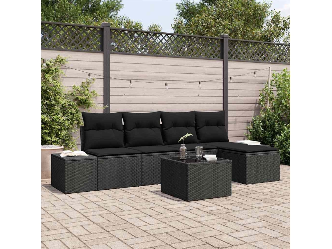 Vidaxl Conjunto De Sofá De Jardim 6 Unid. Preto Vime Pe