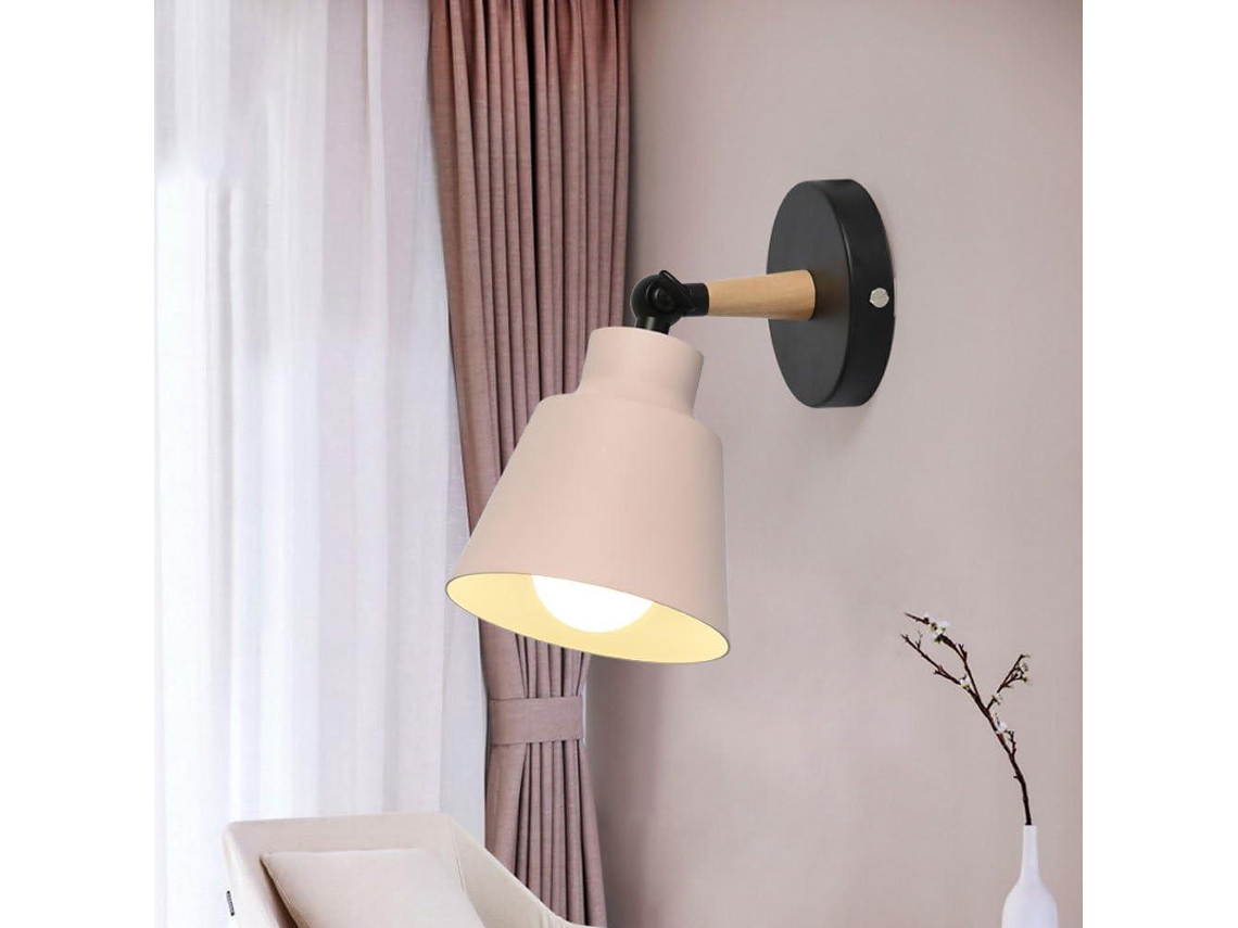 Lustre De Parede Industrial Retro,plafonnier De Madeira E Metal Com Lâmpada E27 Ajustável,aplique Moderno Para Sala,quarto Ou Entrada Btforus (rosa)