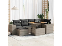 Vidaxl 7 Pcs Conjunto Sofás P/ Jardim C/ Almofadões Vime Pe Cinzento