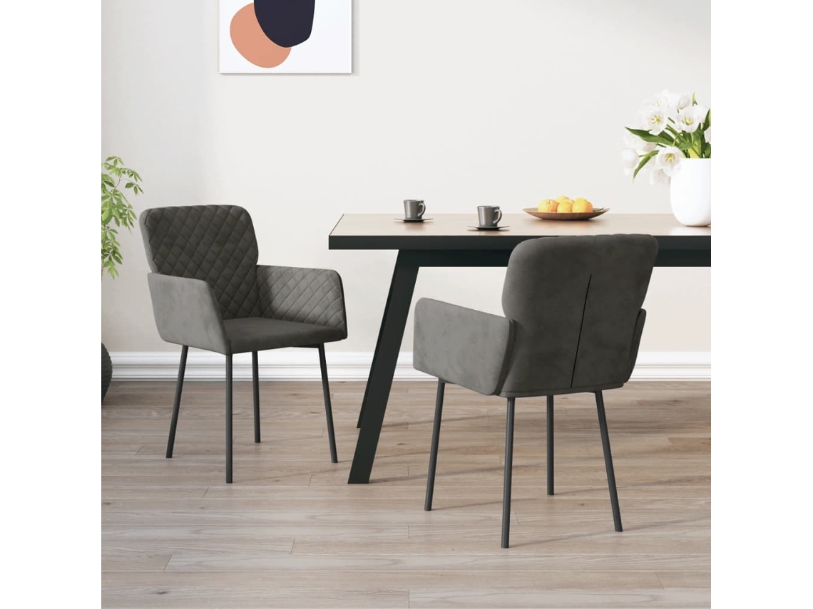 Vidaxl Cadeiras De Jantar 2 Pcs Veludo Cinzento-escuro