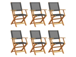 Maison Exclusive - Cadeiras Jardim Dobráveis 6 Pcs Vime Pe/madeira Maciça Preto