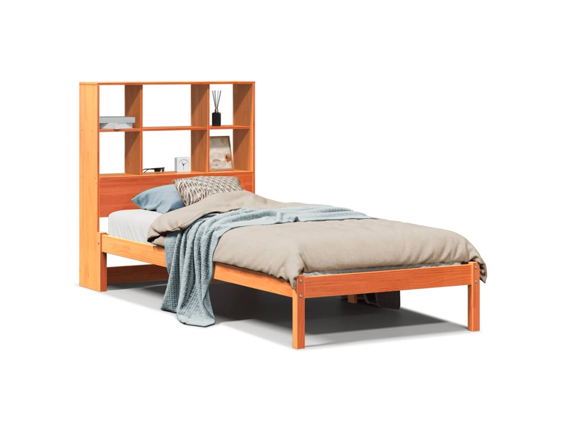Cama com Estante Pinho Maciço Castanho Mel MAISON EXCLUSIVE (100x200 cm)