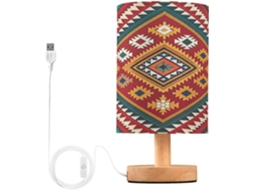 Abajur De Cabeceira Com Estampa Étnica Para Quarto, Portas De Carregegamento Usb C, Luminária De Mesa Cabeceira, Luminária