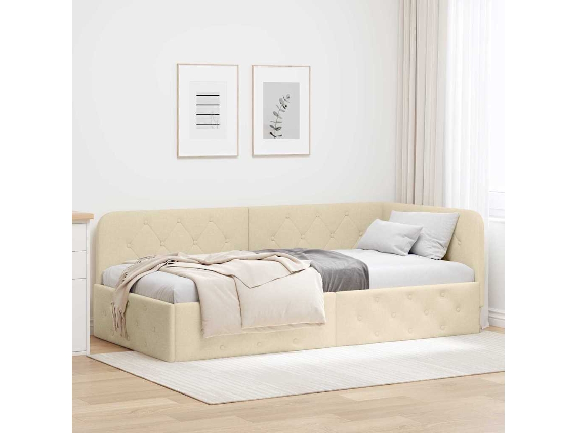 Vidaxl Estrutura De Cama De Canto Creme 90 X 190 Cm Tecido