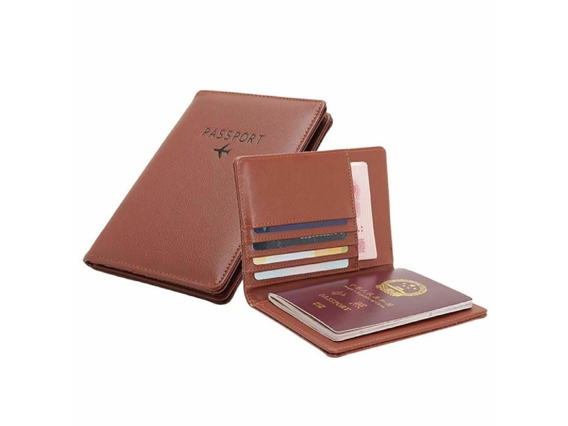 Porta passaporte em Couro Pu, Marrom AQUAFORGE