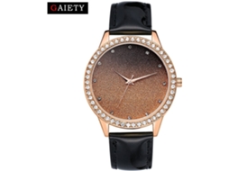 Relógio de Pulso Gaiety Moda Strass Mostrador Redondo Pulseira Pu Quartzo Preto