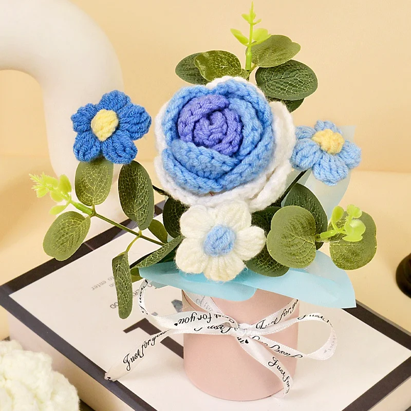 Mini Buquê De Crochê, Buquê De Rosas Trançadas À Mão, Presente Para O Dia Dos Namorados