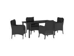 Conjunto 5 Jantar Jardim  Vidaxl Com Almofadas Preto Vime Poliéster