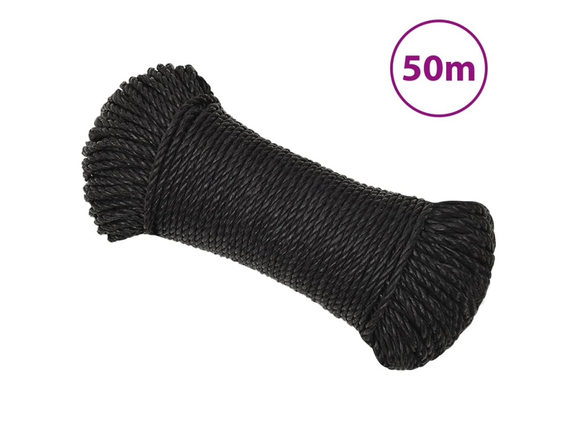Vidaxl Corda De Trabalho 8 Mm 50 M Polipropileno Preto