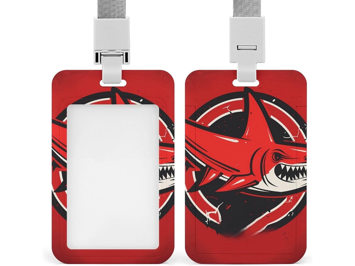 Porta Crachá Com Clipe, Estampa Tubarão Animada, Com Cordão, Porta Cartão de Identificação, Porta Crachá