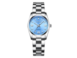 Reloj De Pareja De Acero Inoxidable Con Esfera Redonda Impermeable Luminosa Azul Claro (mujer)