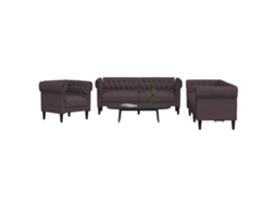 Vidaxl 3 Pcs Conjunto De Sofás Tecido Castanho-escuro