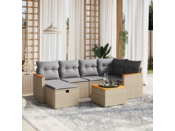 Vidaxl 7 Pcs Conj. Sofás Jardim C/ Almofadões Vime Pe Bege Misturado