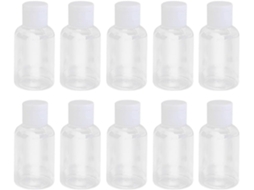 Frascos de viagem com tampa flip-top, pacote com 10 unidades, 50ml, plástico PET.