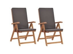 Cadeiras Jardim Reclináveis Almofadões 2pcs Teca Maciça Cinza Dkd Home Decor