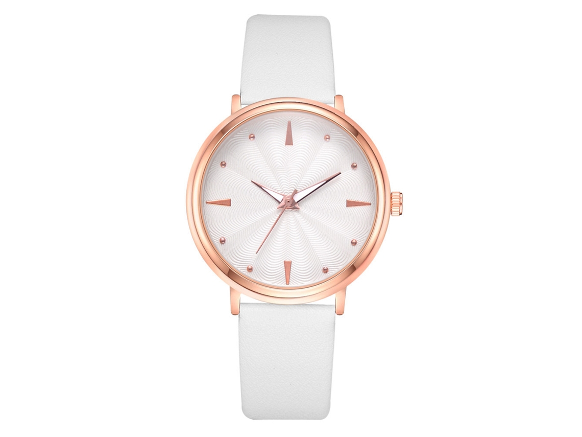 Relógio de Pulso Feminino Disu Fashion Quartz Pulseira Pu Branco Presente
