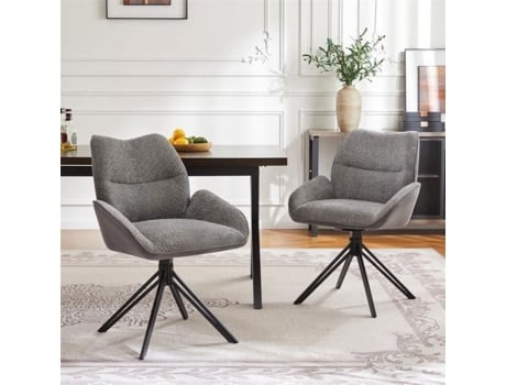 Conjunto De 2 Cadeiras Para Sala De Jantar, Giratórias 360°, Assento Macio, Estrutura Em Ferro, Sherpa, 44x45x86,5cm, Cinza Dreammespace