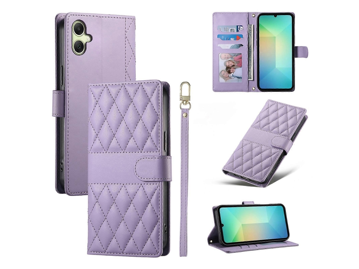 Capa Couro Suporte E Alça Para Samsung Galaxy A07 4g, Roxa, Elysve