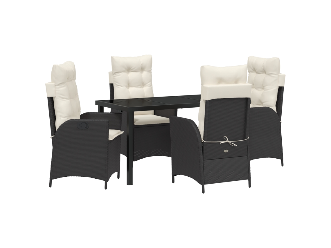 Conjunto 5 De Jantar Com Para Jardim Com Almofadas Vidaxl De Rattan Poliéster Preto