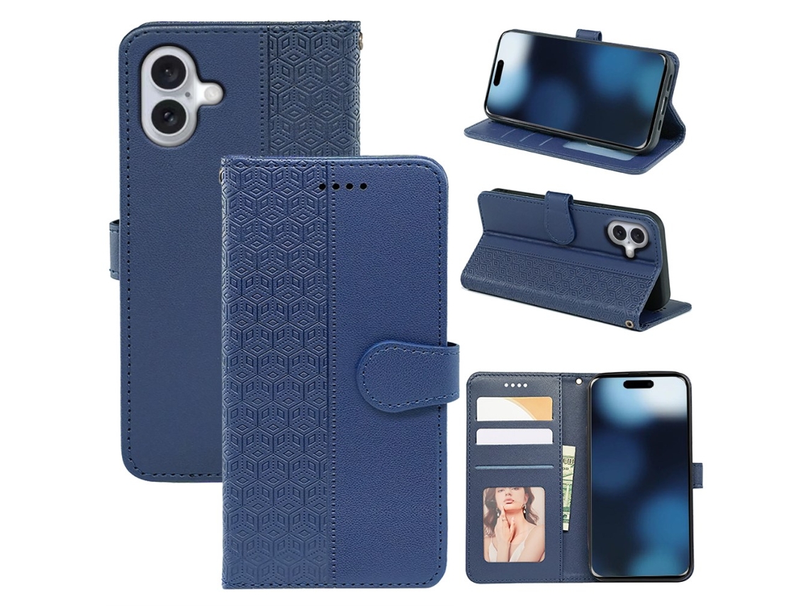 Capa Em Couro Pu Para Iphone 16 - Cor Azul
