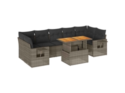 Conjunto de 8 Sofás de Jardim com Almofadões Vime Pe Cinzento MAISON EXCLUSIVE (8 pcs)
