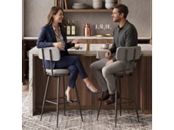Lazyspace Conjunto De 2 Bancos De Bar Modernos 38x39.7x85.5 Cm Em Pele Sintética Com Apoio De Pés - Cinzento Escuro