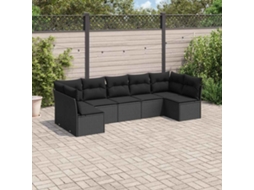 Vidaxl 7 Pcs Conjunto De Sofás P/ Jardim C/ Almofadões Vime Pe Preto