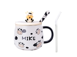 Caneca Fofa de Vaca para Café com Tampa Bonita 450Ml Presente para Amantes de Vacas NEVEANCE