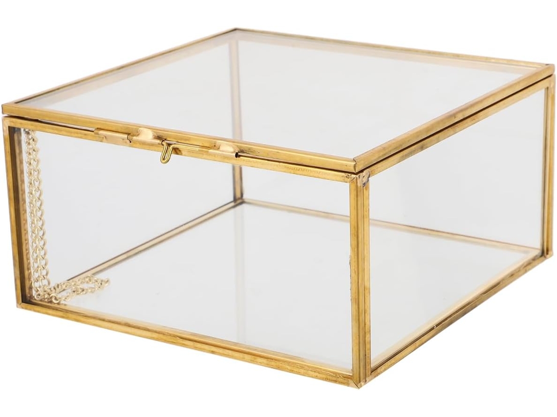 Vitrine Para Joias Com Tampa, 15 X 15 X 7,8 Cm, Caixa De Armazenamento Em Vidro Transparente.