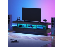 Armário Tv Com Led 160 Cm - 3 Compartimentos De Vidro - Controlado Por App - Adequado Para Tv De 70” - Preto