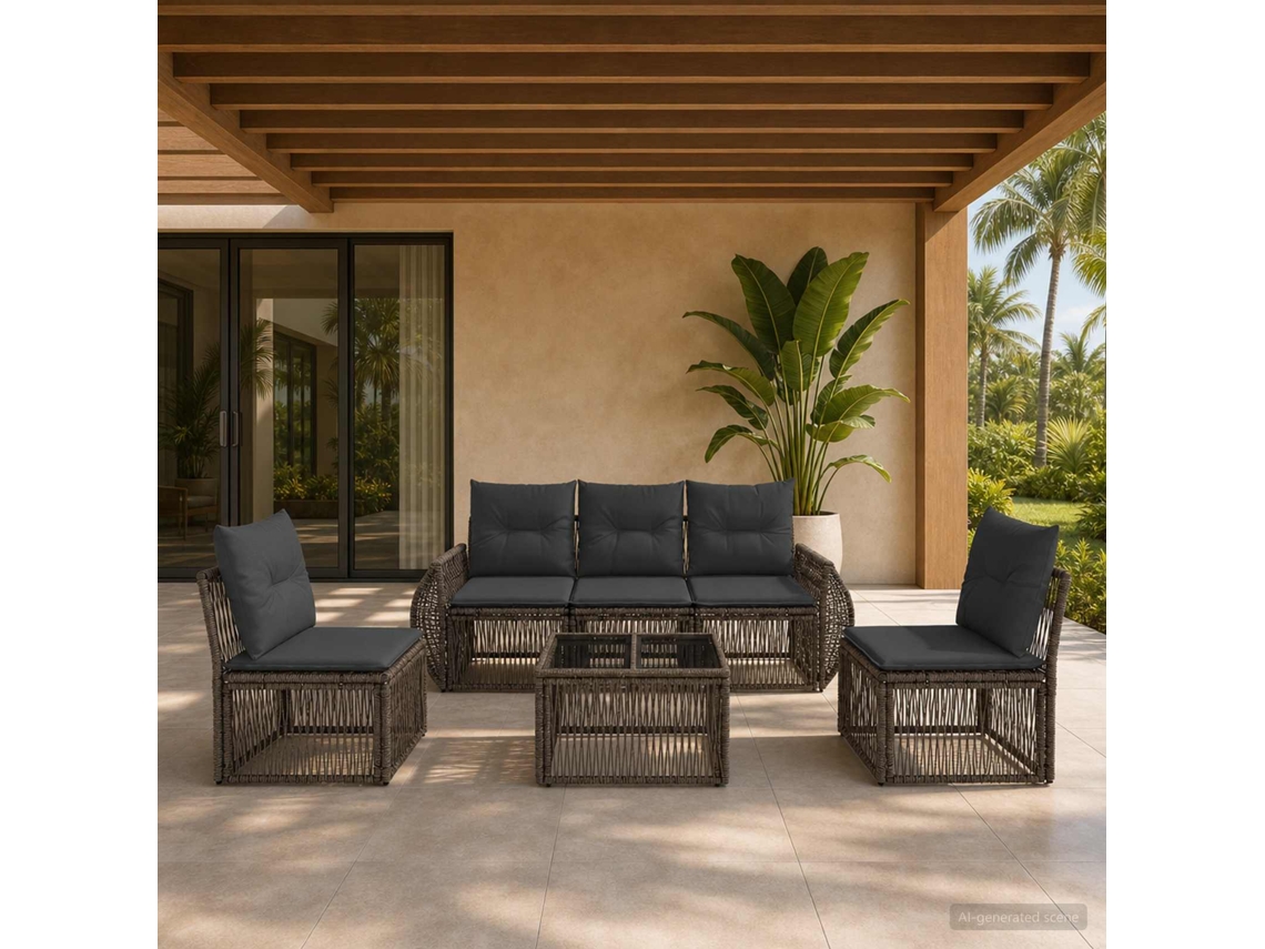Vidaxl Conjunto De Sofá De Jardim 6 Unid. Cinza E Cinza Escuro Vime Pe