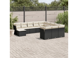 Vidaxl 12 Pcs Conjunto De Sofás De Jardim C/ Almofadões Vime Pe Preto
