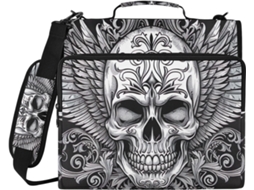 Organizador De Bolsa Com Zíper E Estampa Caveira Gótica, 3-argolas, Ideal Escola E Escritório