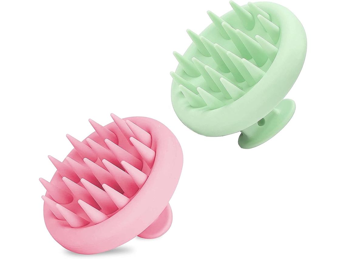 Paquete De 2 Cepillos De Silicona Para Masaje Capilar (rosa Y Verde)