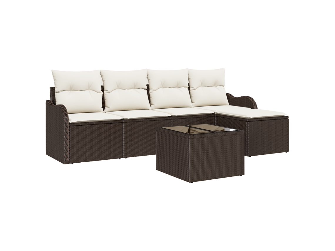 Conjunto 6 Sofá De Jardim Vidaxl Castanho Vime Pe (231 X 62 X 69 Cm)