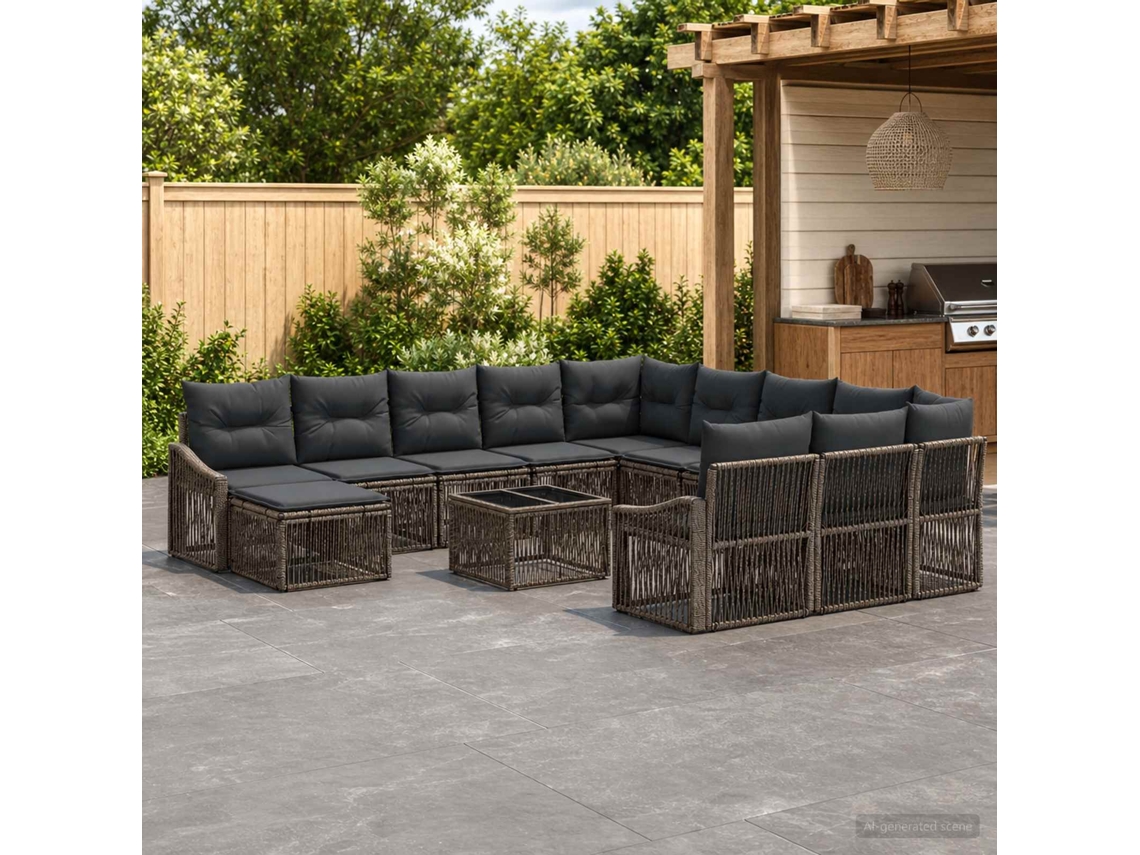 Vidaxl Conjunto De Sofá De Jardim 13 Unid. Cinzento Vime Pe