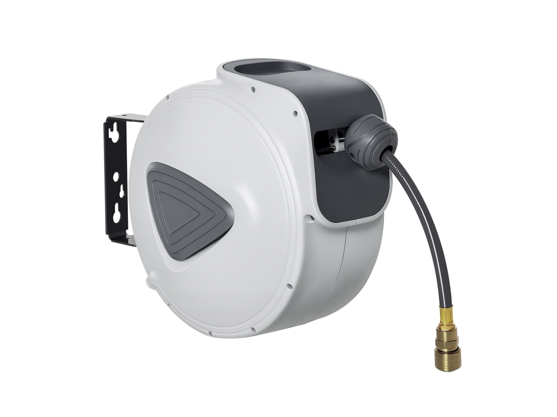 Carretel de Mangueira de Ar Comprimido Automático 20 m, Conector 1/4'' BSP, Suporte de Parede Giratório 180° Cinzento LAMAISON