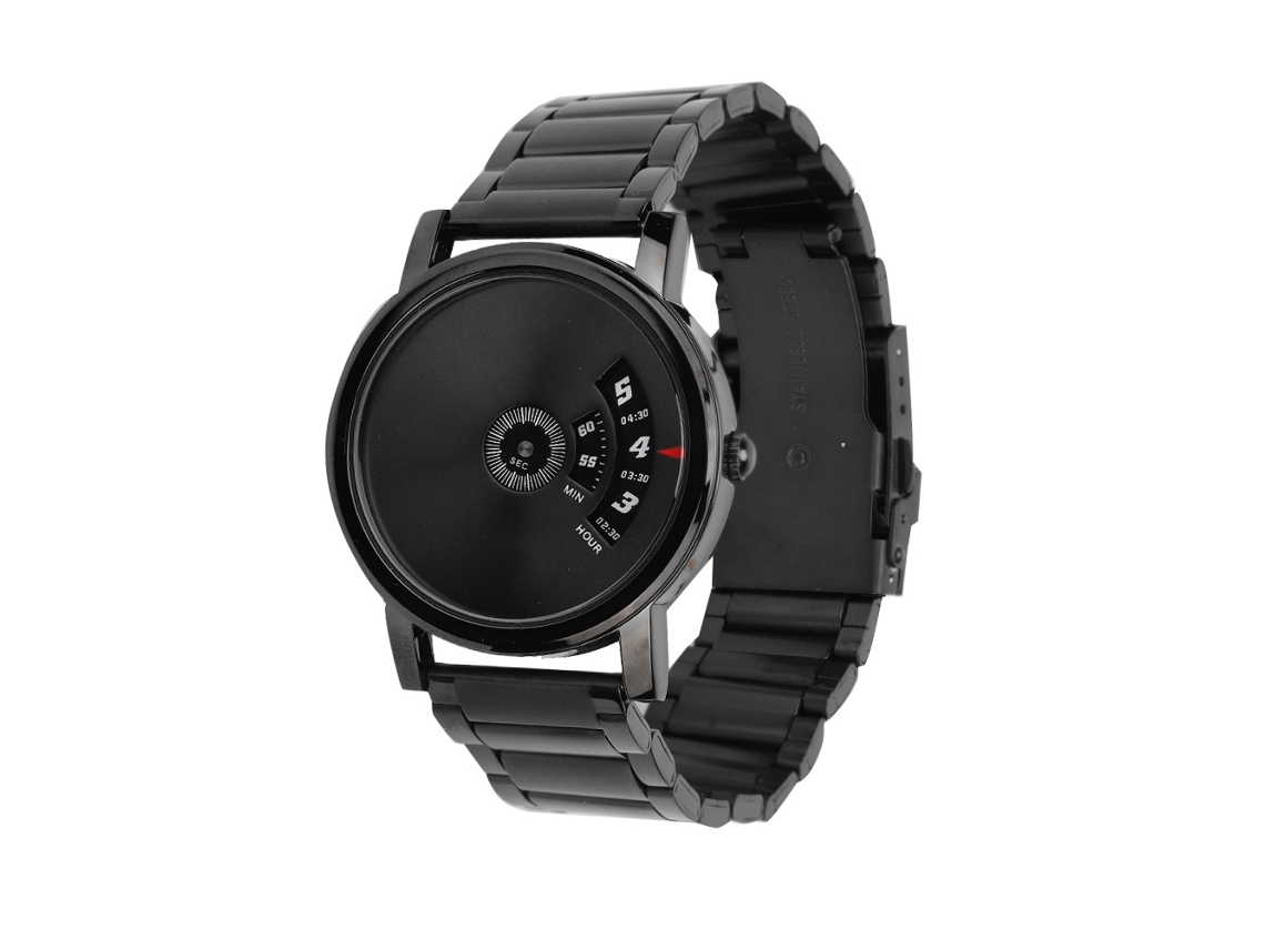 Relógio masculino em aço inoxidável com pulseira de quartzo, mostrador redondo e bracelete (preto prateado).