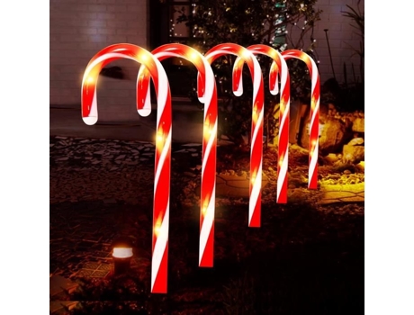 Decoração luminosa de Natal ao ar livre - AQSACOKIYA - Bastões de doces solares LED - 5 peças