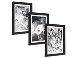 Composição De Quadros Padrões Abstratos Em Preto E Branco Moldura Preta Imagens Para Um Quarto Infantil Espelharte (3 Peças 20x30 Cm)