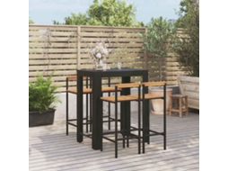 Vidaxl 5 Pcs Conjunto de Bar P/ Jardim Vime Pe/acácia Maciça Preto