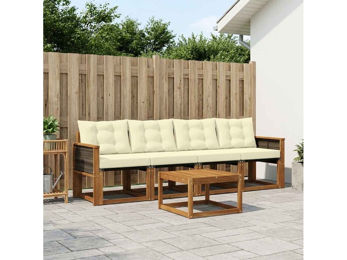 Vidaxl Conjunto De Sofás Para Exterior 5 Unid. Natural E Creme