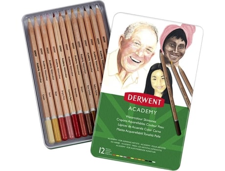 Derwent Academy Caja metálica de 12 Lápices Acuarelables Tono Piel