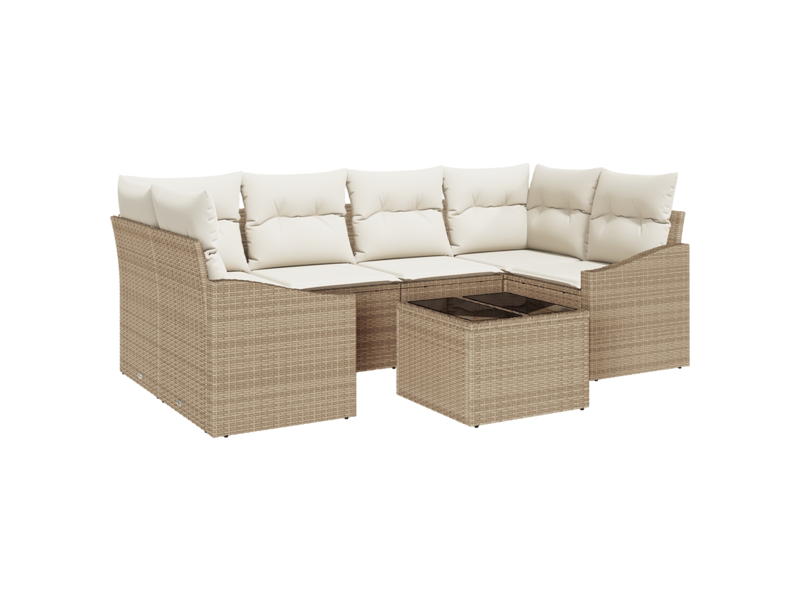 Conjunto 7 Sofá De Jardim Vidaxl Bege Vime Pe (55 X 55 X 37 Cm)